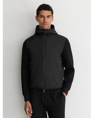 Reiss Interlock Hybrid Zip-Through Hooded Jacket - Black