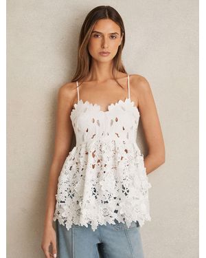 Reiss Cotton Cut Out Lace Cami Top - Natural