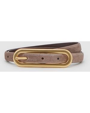 Reiss Chaya Thin Leather Elongated Buckle Belt - Gray
