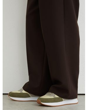 Reiss Ecru & Soft Sage Suede Lace-Up Running Sneakers - Black