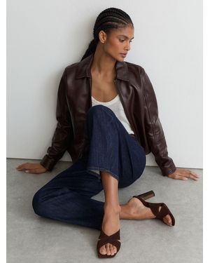 Reiss Suede Cross-Strap Block-Heel Mules - Blue