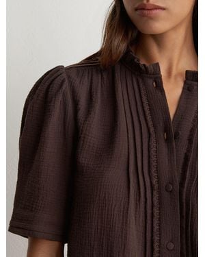 Reiss Cotton Cheesecloth Frill-Neck Top - Brown