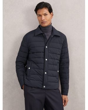 Reiss Harrison - Navy Quilted Hybrid Press-stud Jacket, Xxl - Blue