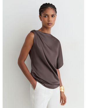 Reiss Satin Draped One-Shoulder Top - Brown