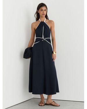 Reiss Contrast-Trim Halterneck Midi Dress - Blue