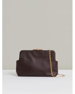 Reiss Bethany - Burgundy Leather Frame Clutch Bag, One - Brown