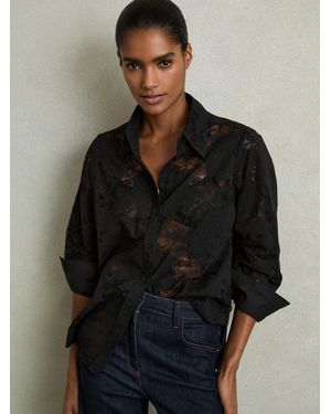 Reiss Lace-Front Shirt With Cotton - Black