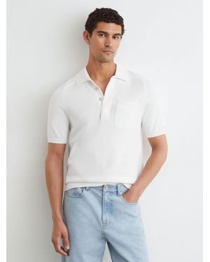 Reiss Selkirk Cotton Knit Concealed-Placket Polo - White