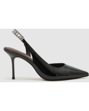 Reiss Patent Leather Crystal-Slingback Court Shoes - Black