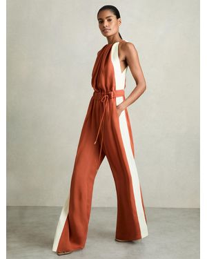 Reiss Colour-Block Rope-Cord Jumpsuit - Brown