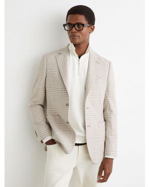 Reiss Bardo - Soft Gray Cotton And Wool Single-breasted Blazer Classic-fit In Check, 44 - Natural