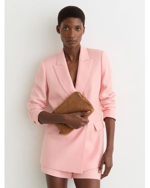 Reiss Bethany - Tan Suede Lizard-effect Frame Clutch Bag, One - Pink