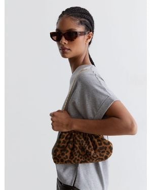 Reiss Mia - Animal Suede Leopard-print Clutch Bag, One - Brown
