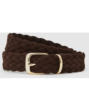 Reiss Jesse - Dark Brown Suede Woven Belt, 36