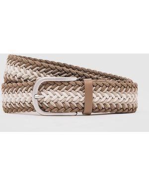 Reiss Ellis - Taupe Brown/off White Woven Stripe Belt, 30 - Multicolor