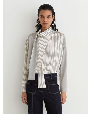 Reiss Striped Scarf-Neck Blouse - White