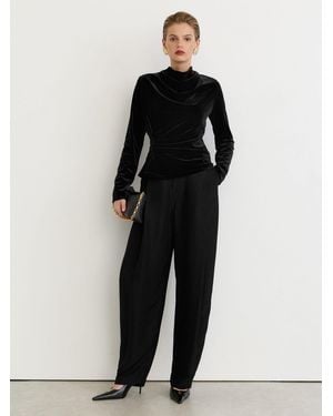 PAIGE Velvet Cowl-Neck Long-Sleeve Top - Black