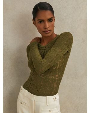 Reiss Frances - Green Atelier Lace-knit Long-sleeve Bodysuit, Xs (us 2)