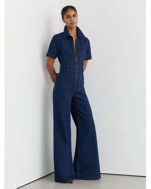 Reiss Wide-Leg Zip-Through Denim Jumpsuit - Blue