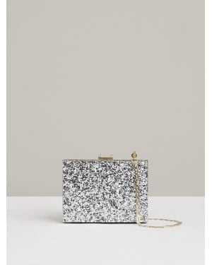 Reiss Greta - Silver Glitter Box Clutch Bag, One - White