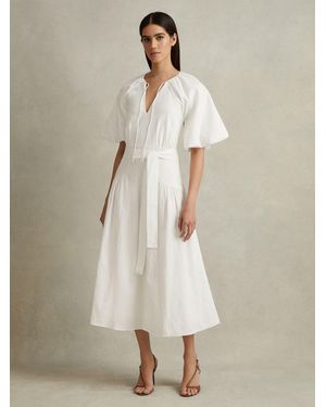 Reiss Puff Sleeve Midi Dress - Natural