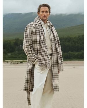 Reiss Wool Houndstooth-Check Belted Overcoat - Green