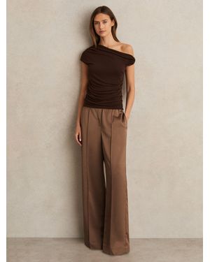 Reiss Satin Wide Leg Elastic Waist Pants - Natural