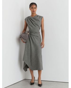 Reiss Petite Wool-Blend Check Tailored Midi Dress - Gray