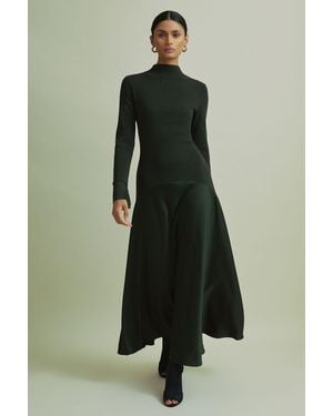 Florere Hybrid Knit-Satin Midi Dress - Green