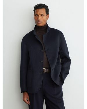 Reiss Becks - Navy Wool-blend Blind-seam Stand-collar Jacket, Xs - Blue
