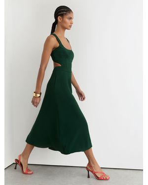 Reiss Waisted Cut-Out Twill Midi Dress - Green