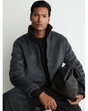Reiss Wool-Blend Faux-Fur Trim Funnel Jacket - Black