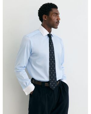 Reiss Cotton-Stretch Contrast Double-Cuff Shirt Regular-Fit - Blue