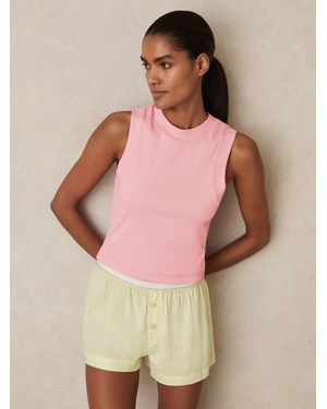 Reiss Lea - Pink Stretch-cotton Ribbed Vest, L (us 12-14) - Natural