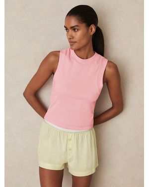 Reiss Lea - Pink Stretch-cotton Ribbed Vest, Medium (us 8-10) - Natural