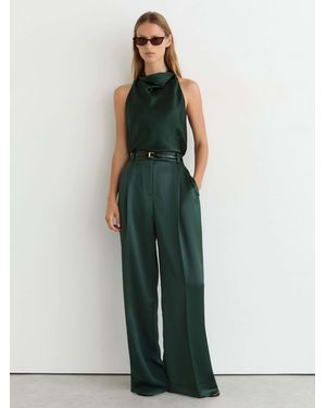 Reiss Petite Satin Wide-Leg Pleated Pants - Green