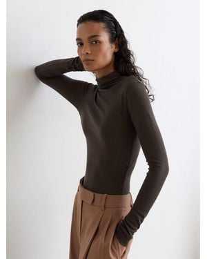 Reiss Lyocell-Wool Ruched Mock-Neck Top - Black