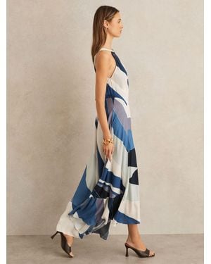 Reiss Imogen - Blue Stripe Print V-back Midi Dress, Us 0