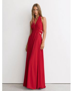 Reiss Halterneck Pleated Maxi Dress - Red