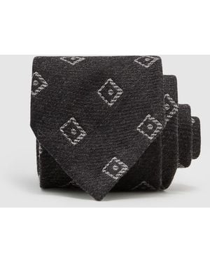 Reiss Fazio - Charcoal Gray Wool-silk Diamond-medallion Unlined Tie, One - Black
