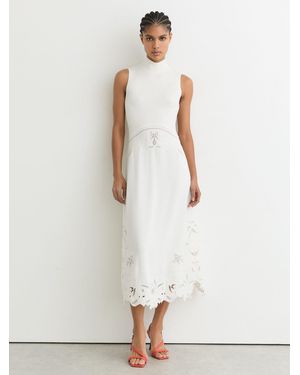 Reiss Knit Woven Midi Dress - White