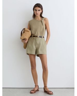 Reiss Linen Twist-Detail T-Shirt - Natural