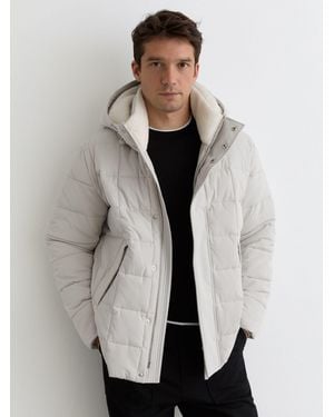 Reiss Klause - Stone Fleece-lined Hooded Puffer Jacket, L - Natural