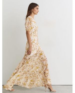 Reiss Naia - Ivory Floral-print Metallic-thread Maxi Dress, Us 12 - Natural