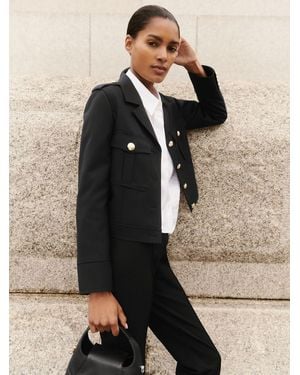 Reiss Wool Twin-Pocket Cropped Jacket - Natural