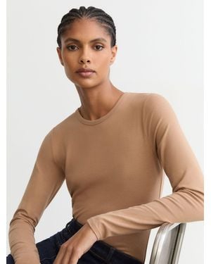 Reiss Cotton Crew-Neck Long-Sleeve T-Shirt With Stretch - Brown