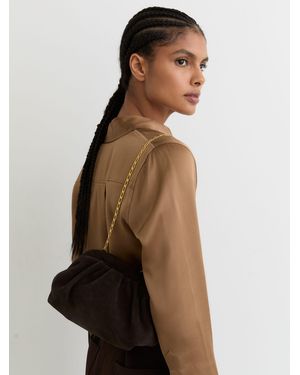 Reiss Mia - Chocolate Suede Pouch Clutch Bag, One - Brown