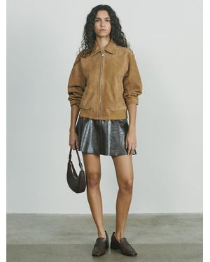 Reiss Suede Bomber Jacket - Natural