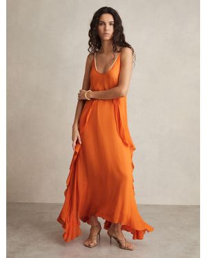Reiss Eden - Orange Ruffle Detail Maxi Dress, Us 8