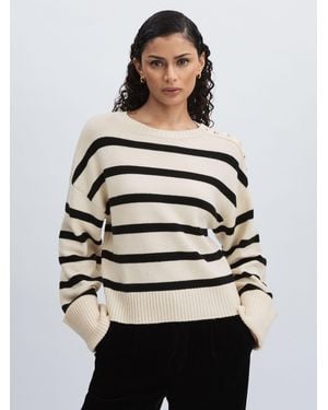PAIGE Wool Blend Sweater, Stripes - Gray